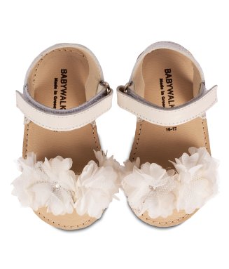 Πέδιλο με Chiffon Λουλούδια MI1633 Εκρού