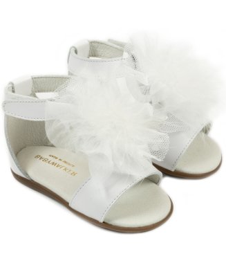 Δερμάτινο Πέδιλο  Διακοσμημένο με Πον Πον  PRI2599 Λευκό