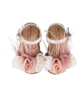 Πέδιλο Διακοσμημένο με Λουλούδια και Φτερά  PRI2616 Εκρού Ροζ