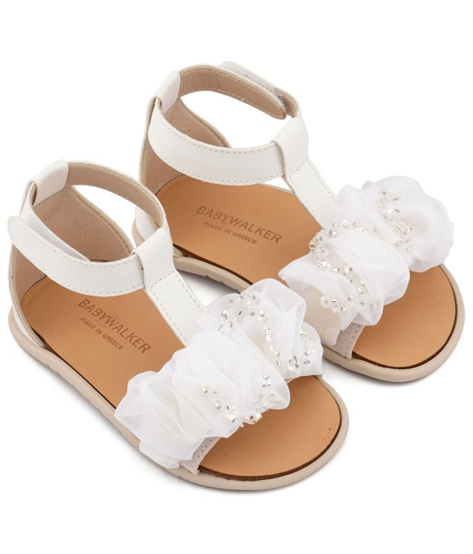 Σανδάλια  με Χειροποίητο Διακοσμητικό BS3601 λευκό