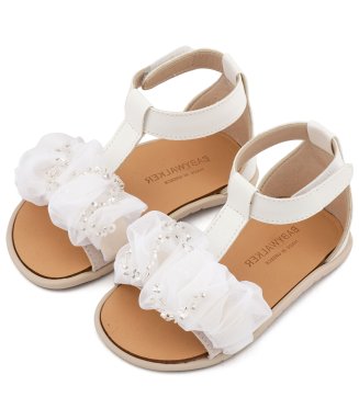 Σανδάλια  με Χειροποίητο Διακοσμητικό BS3601 λευκό