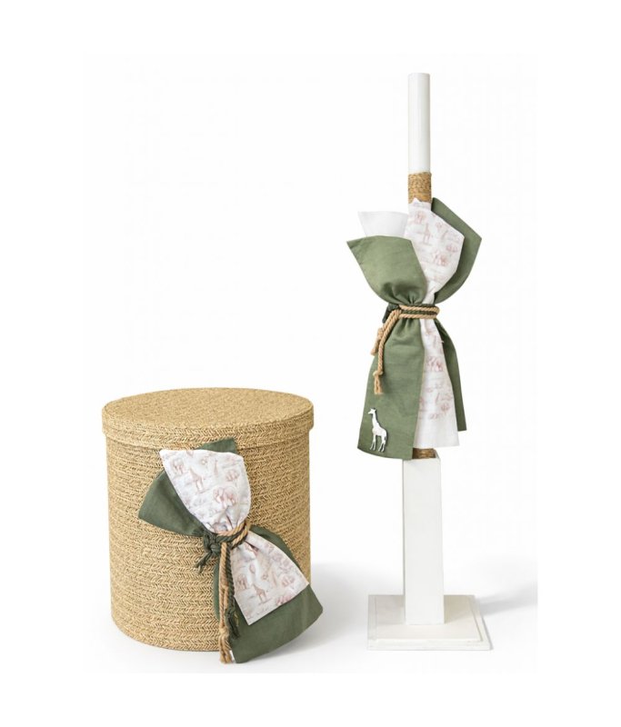 3102-3103 Σετ βάπτισης πρασινο μπεζ εκτυπωση jungle