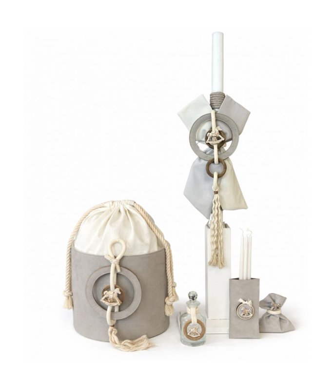 3124-3125 Σετ βάπτισης γκρι σουετ κεραμικο αλογάκι