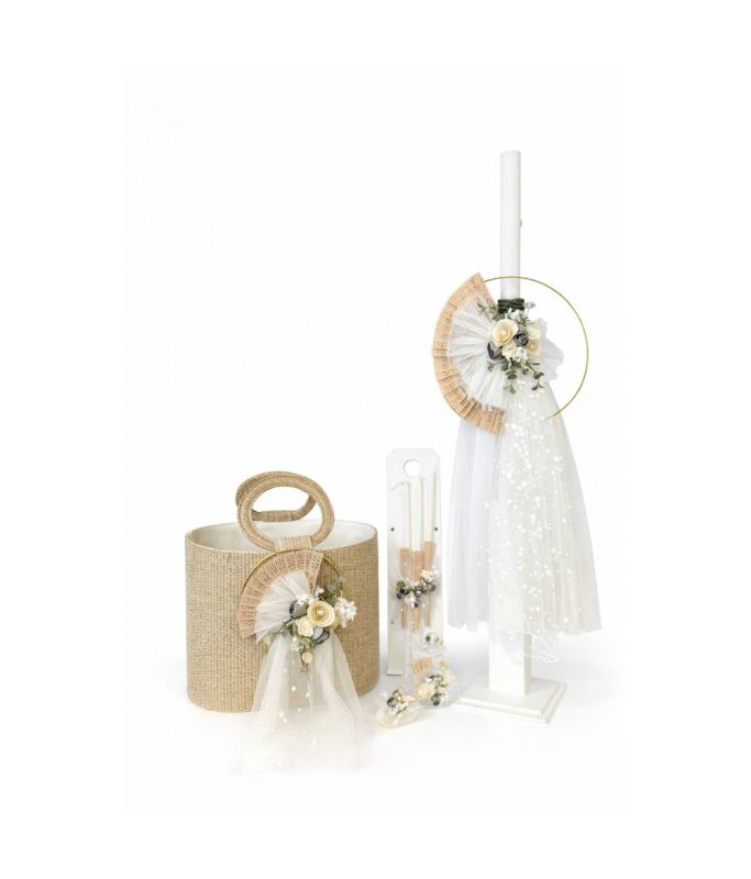 3096-3097 Σετ βάπτισης με ψάθινη κούτα βεντάλια