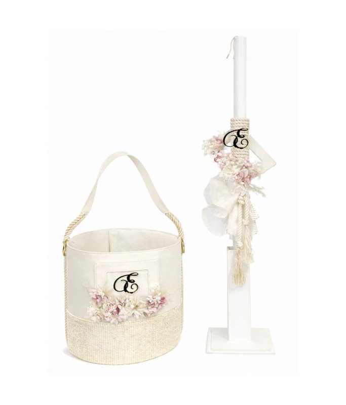 3090-3091 Σετ βάπτισης με καπελιέρα εκρού