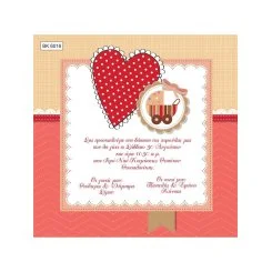 BK6016 Προσκλητήριο Βάπτισης Πουά Καρδιά